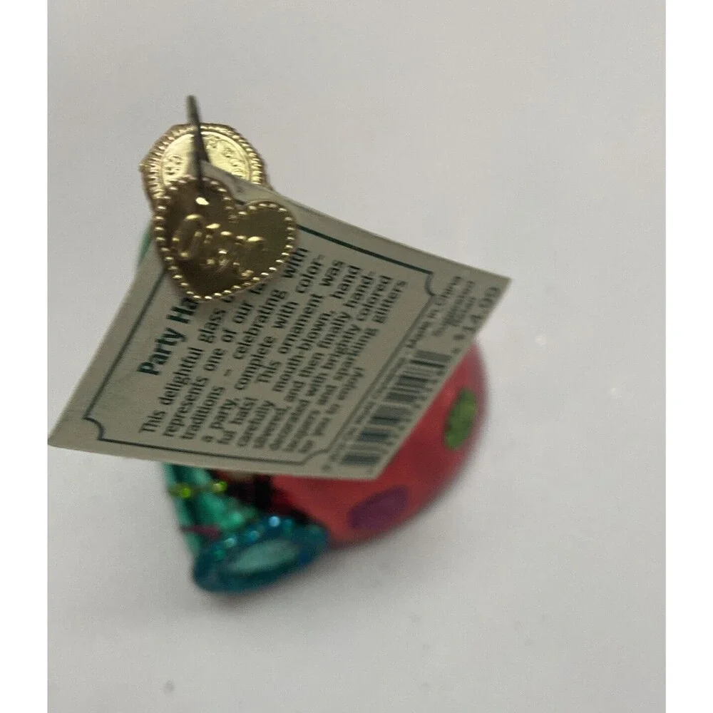 Old World Christmas Red Green Gold Party Hat Glass Ornament 3.5  inch